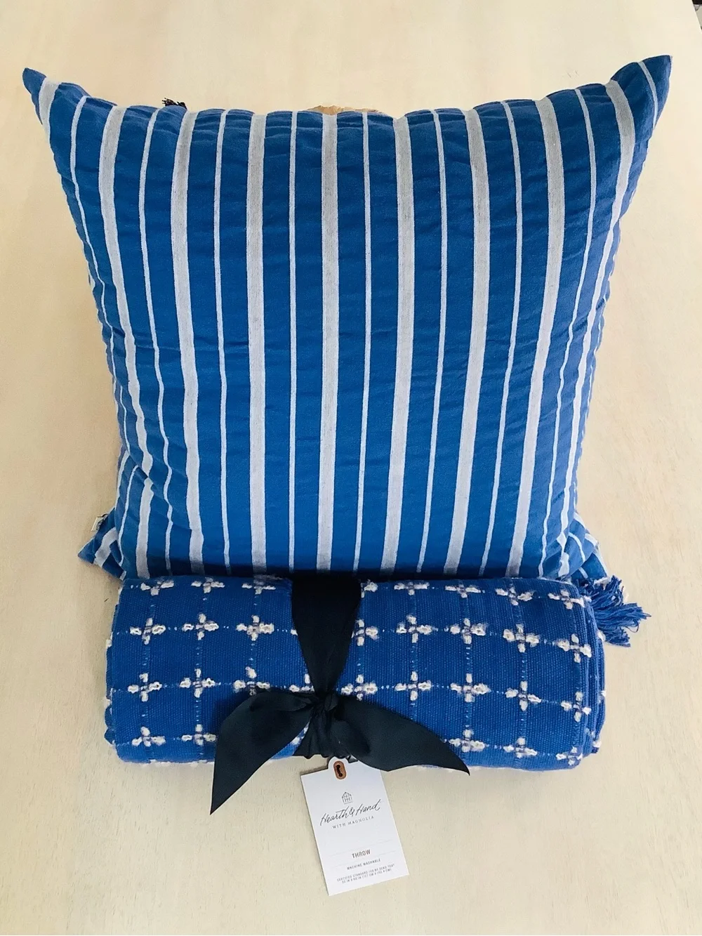 Hearth & Hand Magnolia Patterned Blue Throw Blanket